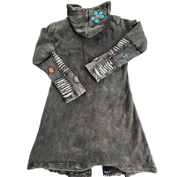 Handmade Shiva Patchwork Long Boho Hoodie Pre-Washed Cotton Black - Picture 10 of 12